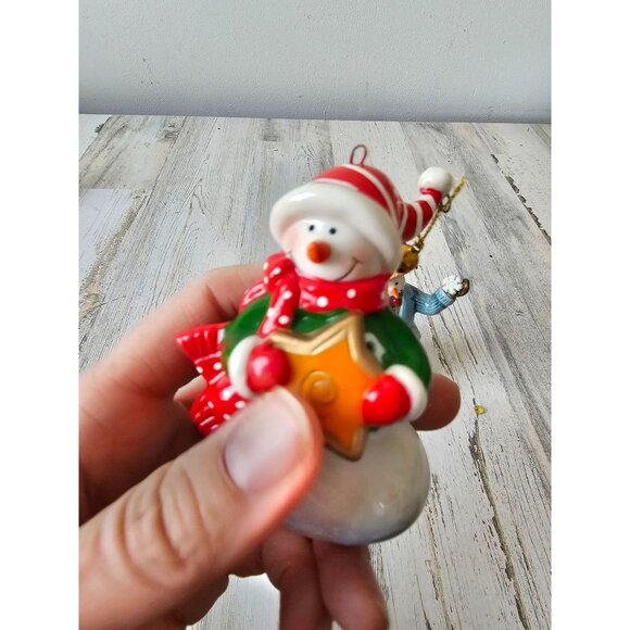 Porcelain snowman ornament set star scene Church Xmas tree snowman - Picture 3 of 11